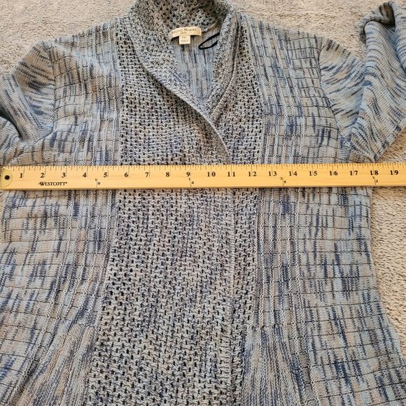 STudio Works Womens Cardigan Petite XL Blue Crochet Knit Long Pleat Back 16042 - Picture 9 of 11